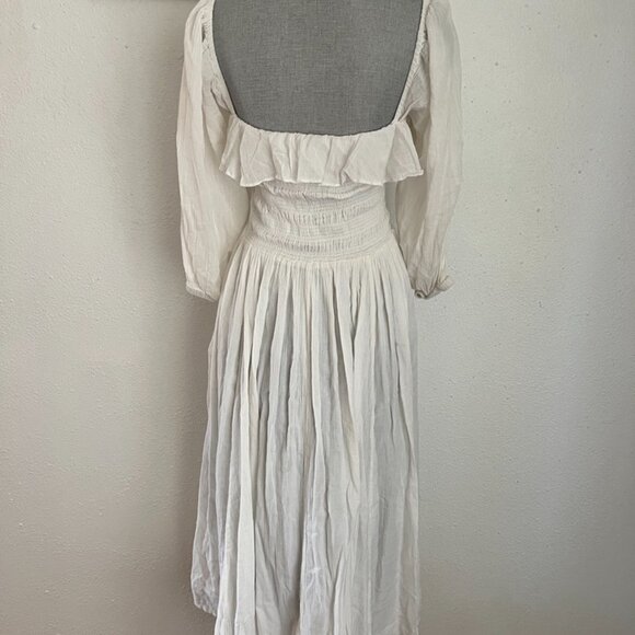Free People White Oasis Smocked Cotton Midi Dress Boho Cottagecore - Picture 2 of 7